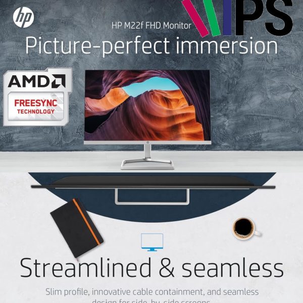 2D9J9AA 22 inches IPS FHD Monitor 75Hz AMD Free Sync HP M22f 21.5-inches FHD Monitor 75Hz IPS 3-Sided Micro-Edge Monitor, AMD Free Sync , Eye Safe Certified , with 1xVGA, 1xHDMI 1.4 Ports, 300 nits ( 1920 x 1080 pixels) - Silver