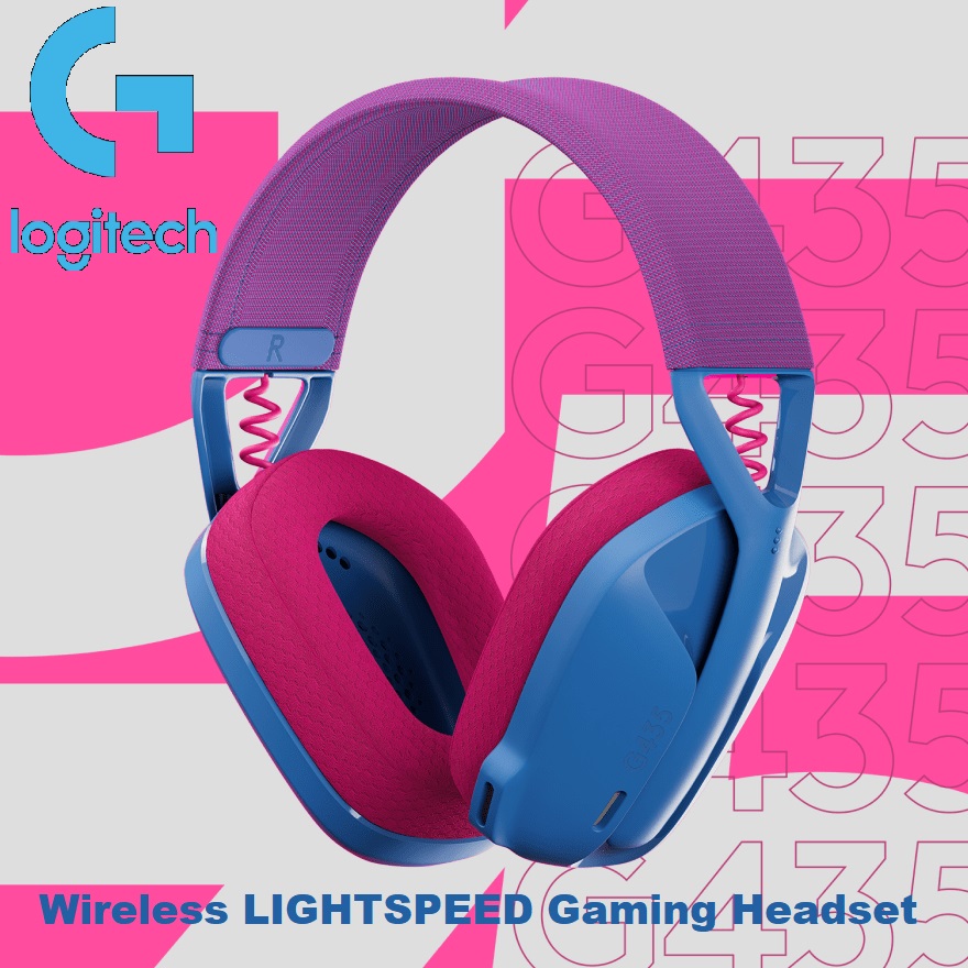 -Logitech G435 Lightspeed and Bluetooth Wireless Over Ear Gaming Headphones - Lightweight, with mics, 18h Battery, Compatible with Dolby Atmos, PC, PS4, PS5, Mobile - Blue G435-OPENBOX-BLUE LIGHTSPEED Wireless Gaming Headset Purple Blue Logitech G435 LIGHTSPEED Wireless Gaming Headset - Up to 10 meters Range Via USB Receiver or Bluetooth - Supports Windows® , macOS X 10.14 or later, PlayStation - Purple Blue