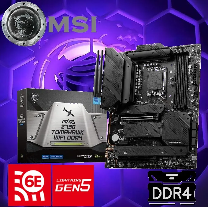 911-7D91-020 MAG Z790 Tomahawk WiFi DDR4 Gaming Motherboard MSI MAG Z790 Tomahawk WiFi DDR4 Gaming Motherboard (Supports 12th/13th/14th Gen Intel Processors, LGA 1700, DDR4, PCIe 5.0, M.2, 2.5Gbps LAN, USB 3.2 Gen2, Wi-Fi 6E, ATX)