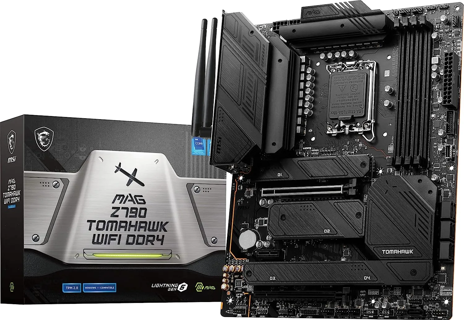 911-7D91-020 MAG Z790 Tomahawk WiFi DDR4 Gaming Motherboard MSI MAG Z790 Tomahawk WiFi DDR4 Gaming Motherboard (Supports 12th/13th/14th Gen Intel Processors, LGA 1700, DDR4, PCIe 5.0, M.2, 2.5Gbps LAN, USB 3.2 Gen2, Wi-Fi 6E, ATX)