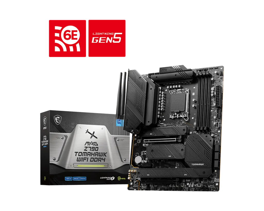 911-7D91-020 MAG Z790 Tomahawk WiFi DDR4 Gaming Motherboard MSI MAG Z790 Tomahawk WiFi DDR4 Gaming Motherboard (Supports 12th/13th/14th Gen Intel Processors, LGA 1700, DDR4, PCIe 5.0, M.2, 2.5Gbps LAN, USB 3.2 Gen2, Wi-Fi 6E, ATX)