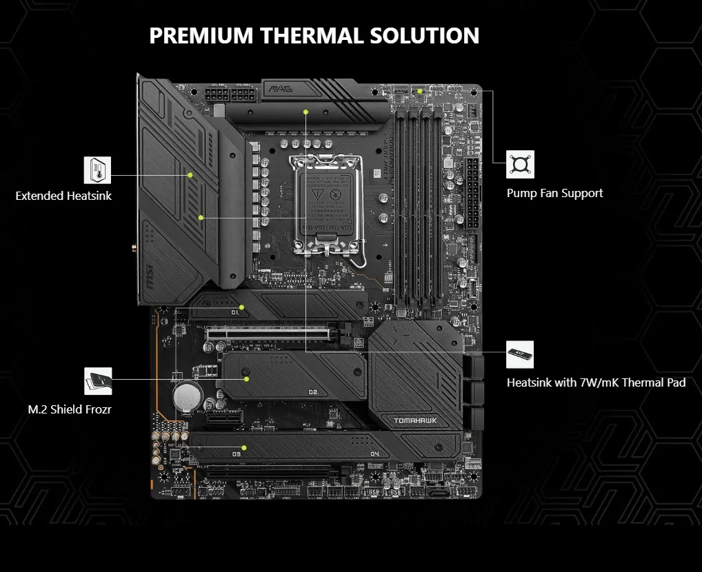 911-7D91-020 MAG Z790 Tomahawk WiFi DDR4 Gaming Motherboard MSI MAG Z790 Tomahawk WiFi DDR4 Gaming Motherboard (Supports 12th/13th/14th Gen Intel Processors, LGA 1700, DDR4, PCIe 5.0, M.2, 2.5Gbps LAN, USB 3.2 Gen2, Wi-Fi 6E, ATX)
