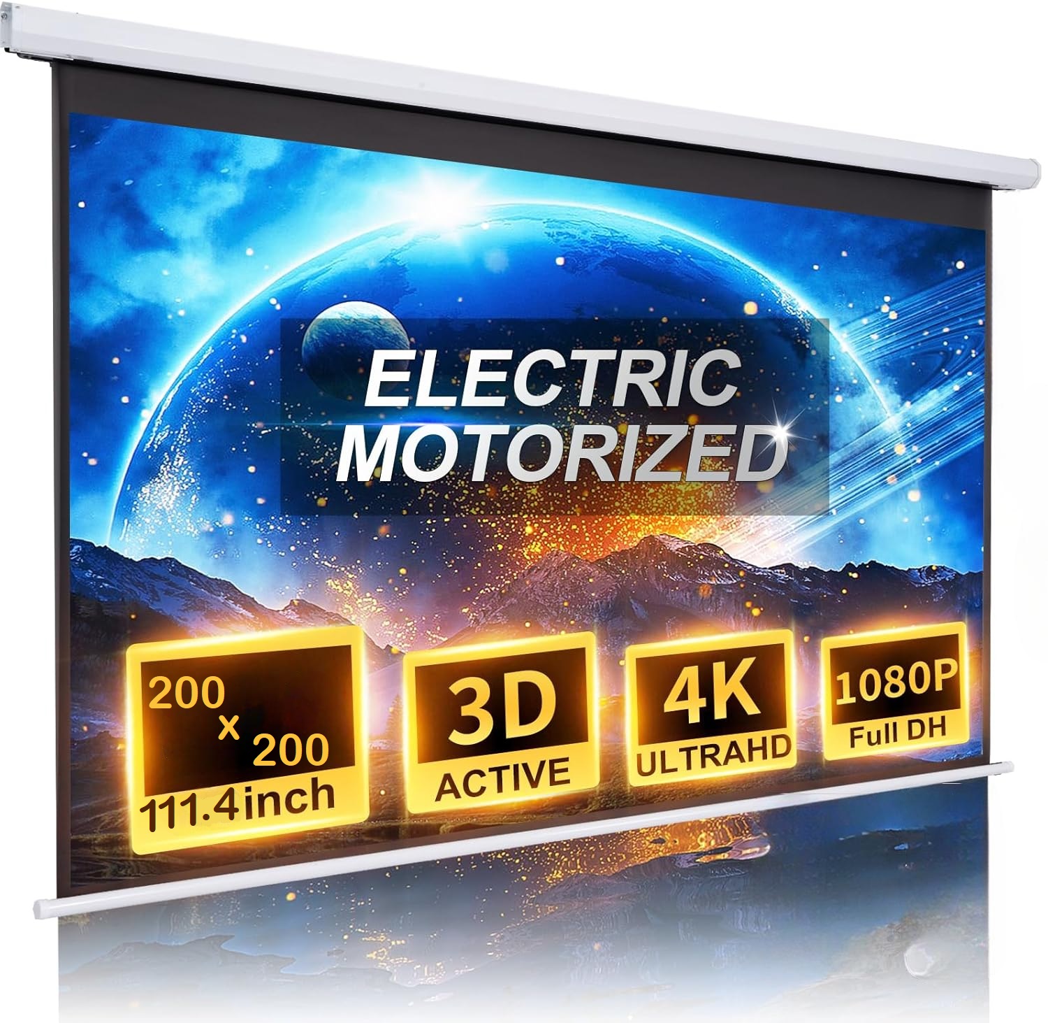NCTS E200 Electric Motorized Projector Screen with Remot (2) NCTS-200*200-ELECTRI Electric Motorized Projector Screen NCTS E200 Electric Motorized Projector Screen with Remote - 200 x 200 cm , 111.4 Inches , 1:1 Aspect Ration , 0.38 mm Thickness – UHD 3D 4K Video Projection - Electric Retractable Portable Roll Up Screens for Projectors - Wall or Ceiling Mountable - Matte White