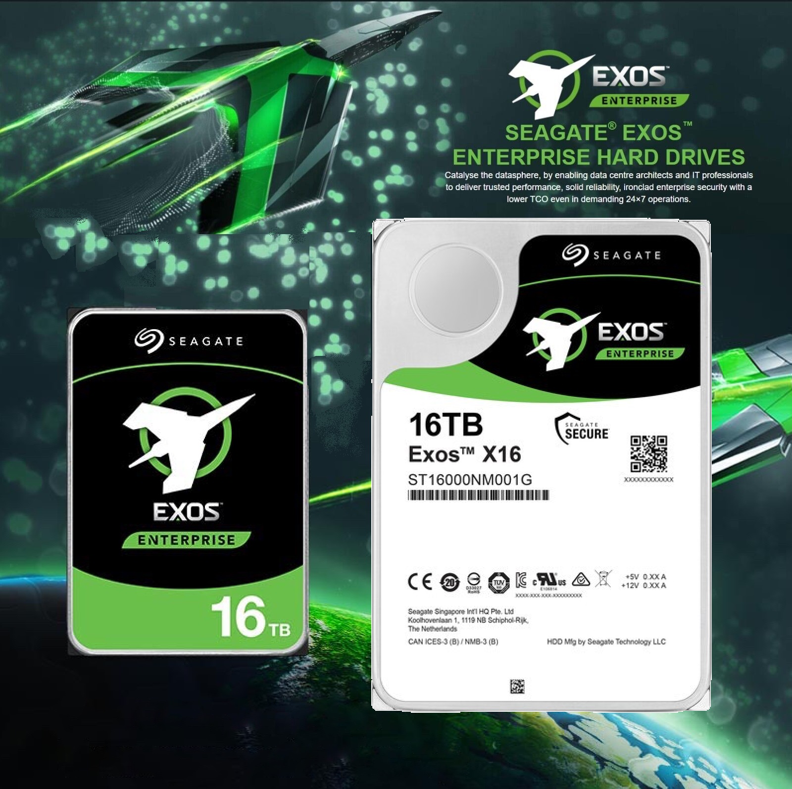 Seagate Internal HDD 16TB Exos X16 SATA III 3.5 7200 rpm (1) ST16000NM001G Seagate Internal HDD 16TB Exos X16 SATA III Seagate 16TB Exos X16 7200 rpm SATA III 3.5" Internal HDD , 256MB Cache , Data Transfer Speeds up to 261 MB/s , 2,500,000 Hours MTBF - ST16000NM001G