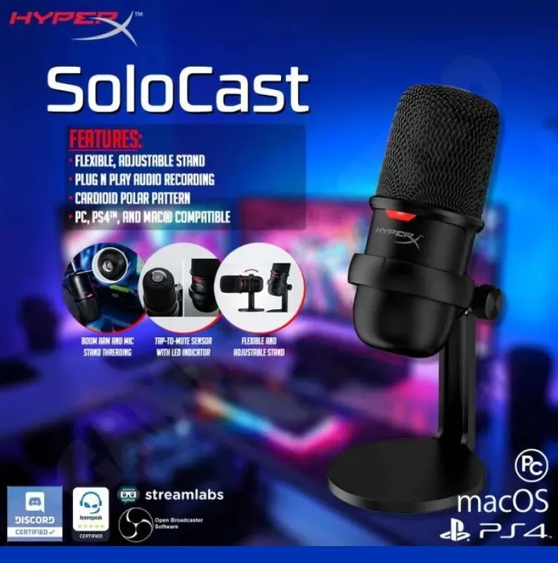 4P5P8AA HyperX SoloCast Condenser Gaming Microphone HyperX SoloCast – USB Condenser Gaming Microphone, for PC, PS4, PS5 and Mac, Tap-to-Mute Sensor, Cardioid Polar Pattern, great for Streaming, Podcasts, Twitch, YouTube, Discord,Black 4P5P8AA HyperX SoloCast Condenser Gaming Microphone HyperX SoloCast – USB Condenser Gaming Microphone, for PC, PS4, PS5 and Mac, Tap-to-Mute Sensor, Cardioid Polar Pattern, great for Streaming, Podcasts, Twitch, YouTube, Discord,Black