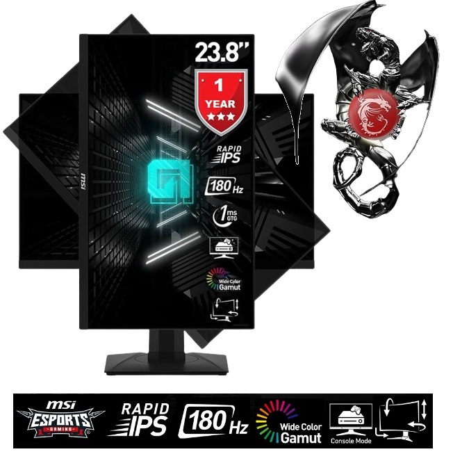 9S6-3BB49H-030 G244F E2 24 inch FHD IPS Gaming Monitor 180Hz MSI Optix G244F E2 24 inch FHD IPS Gaming Monitor 180Hz Refresh Rate 1ms GTG , Wide Color Gamut , Free Sync , Night Vision , Frameless design 178° Wide Viewing Angle , Swivel / Tilt / Pivot - BLACK 9S6-3BB49H-030 G244F E2 24 inch FHD IPS Gaming Monitor 180Hz MSI Optix G244F E2 24 inch FHD IPS Gaming Monitor 180Hz Refresh Rate 1ms GTG , Wide Color Gamut , Free Sync , Night Vision , Frameless design 178° Wide Viewing Angle , Swivel / Tilt / Pivot - BLACK