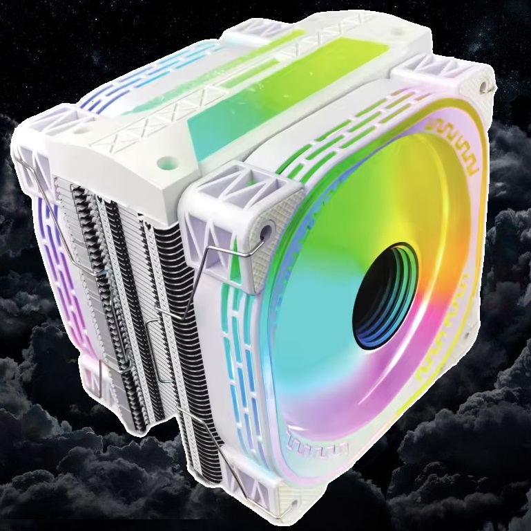 erwertrj LC-120B-WHITE White 120mm ARGB CPU Air Cooler Dual Fan 120mm ARGB CPU Air Cooler 71 CFM 1800RPM with Heatsink , 4 Heatpipes - Aura Synchronous Cooling - Compatible with AMD & Intel LGA - White