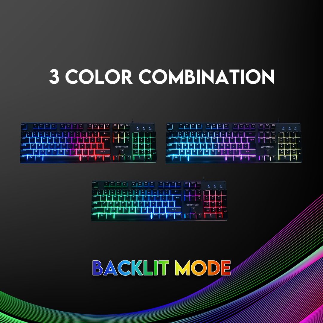 K614L-BK Fantech K614L Fighter III RGB Gaming Keyboard Fantech K614L Fighter III RGB Gaming Keyboard - Wired , 104 Keys Fill Size , 26 Keys Anti-ghosting , 5 RGB Modes , Membrane Switch , Aluminum Panel - BLACK