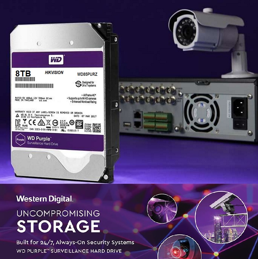 10TB-WD-Purple-Surveillance-Internal-HDD-1 WD85PURZ-89VVBY0 8TB WD Purple Surveillance Internal HDD Western Digital HIKVISION 8TB WD Purple Surveillance Internal Hard Drive HDD - 7200 RPM, SATA 6 Gb/s, 256 MB Cache, 3.5" - WD85PURZ-89VVBY0