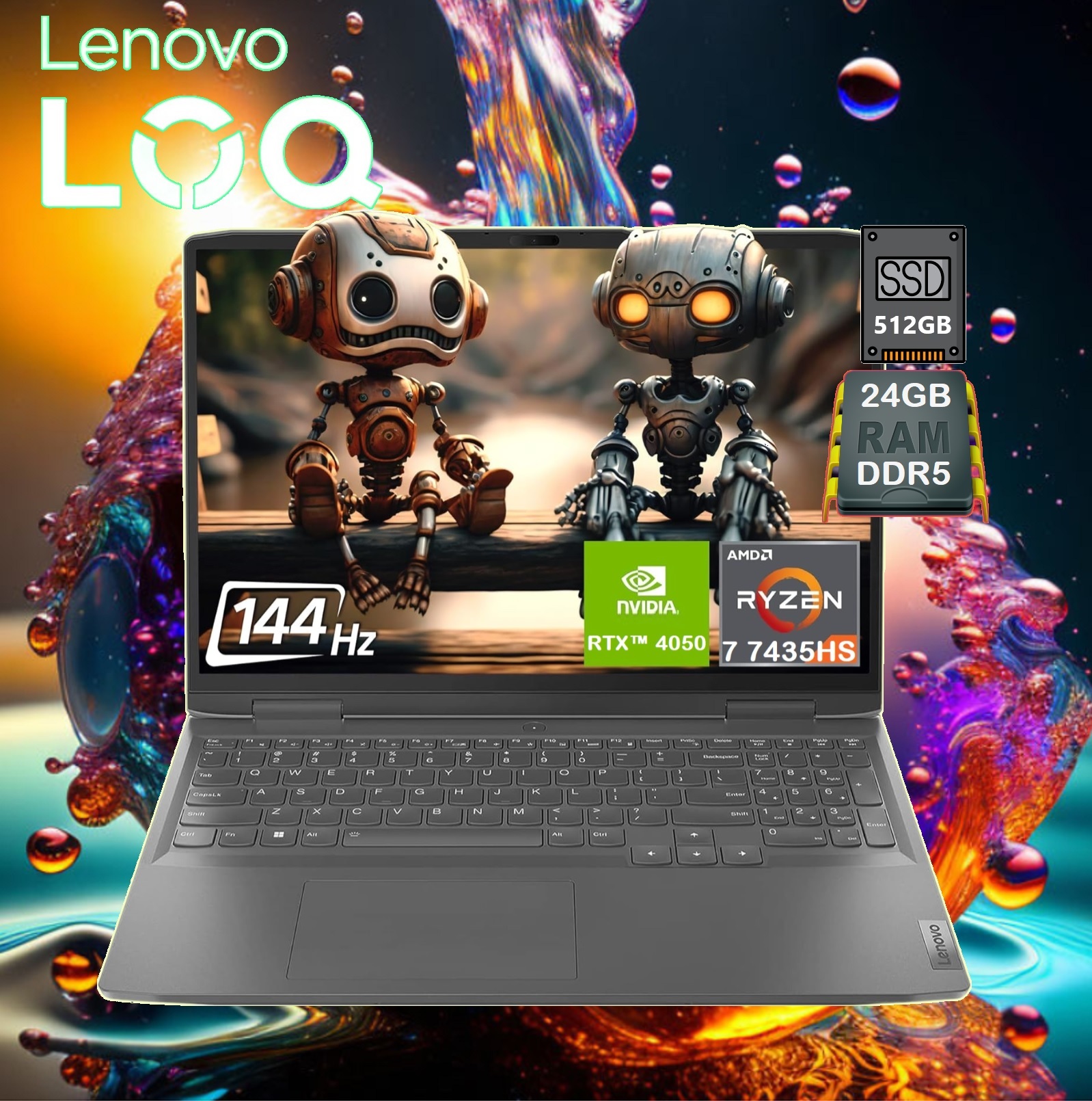 15ARP9-LOQ-AMD-Ryzen-7-7435HS-24GB-DDR5-RAM-RTX-4050-backlit-1 (1) 83JC002URM LOQ AMD Ryzen 7 7435HS 24GB DDR5 RAM RTX 4050 LENOVO LOQ 15ARP9 AMD Ryzen™ 7 7435HS | 24GB DDR5 RAM ; 512GB SSD | RTX™ 4050, 6GB | 15.6" FHD IPS Display 144Hz | White backlit Keyboard | DOS | Luna Grey