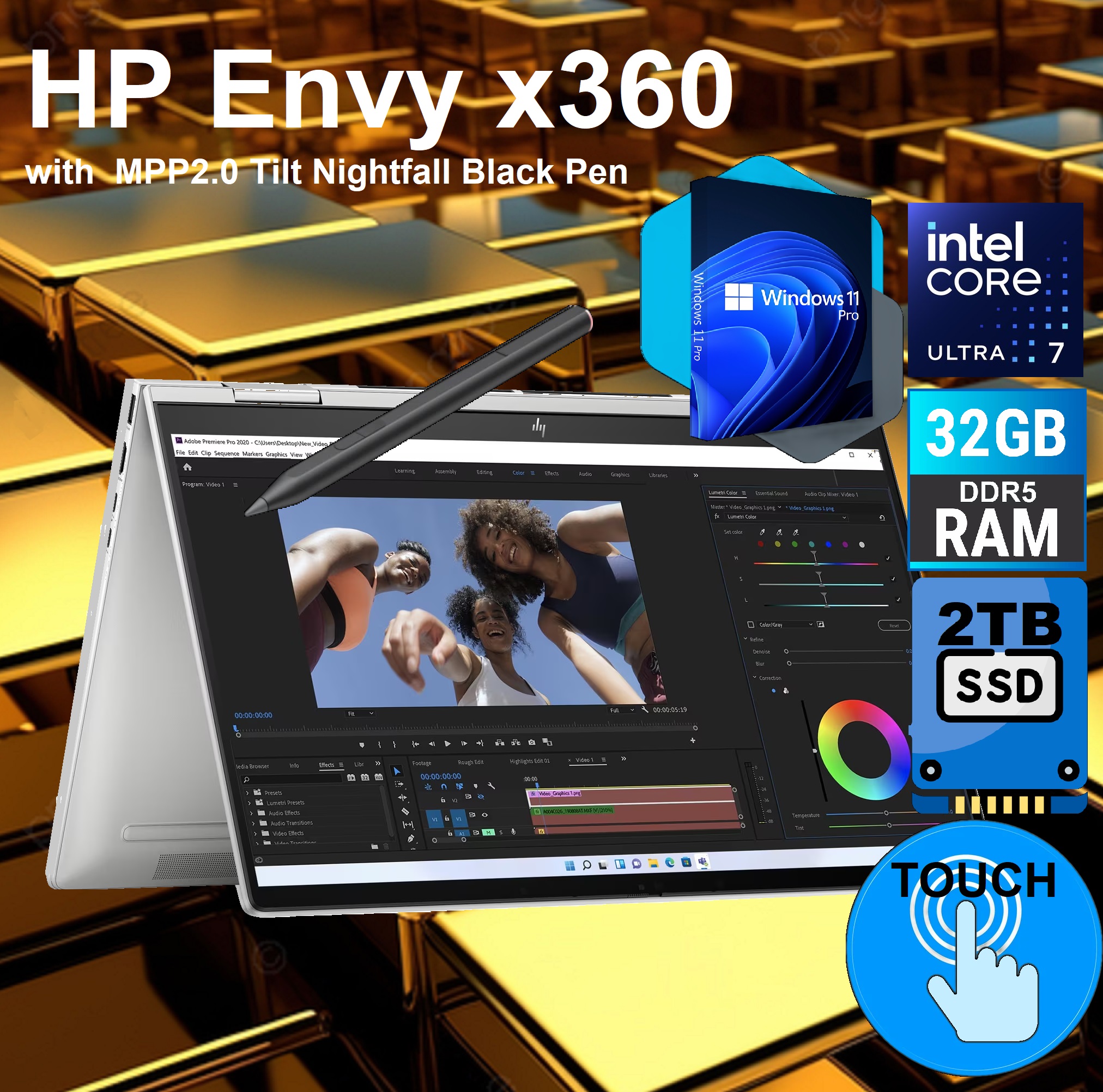 16-ac0033dx Ultra 7 155U Windows 11 Pro 32GB (2) 9S1R9UA#ABA 16-ac0033dx Ultra 7 155U Windows 11 Pro 32GB HP Envy x360 Laptop 16-ac0033dx (9S1R9UA) Intel® Core™ Ultra 7 155U | 32 GB DDR5 RAM ; 2 TB SSD | Windows 11 Pro | Smart Sensors & DTS Audio | Backlit Keyboard | 16" WUXGA Touch Display | Glacier Silver | with MPP2.0 Tilt Nightfall Black Pen