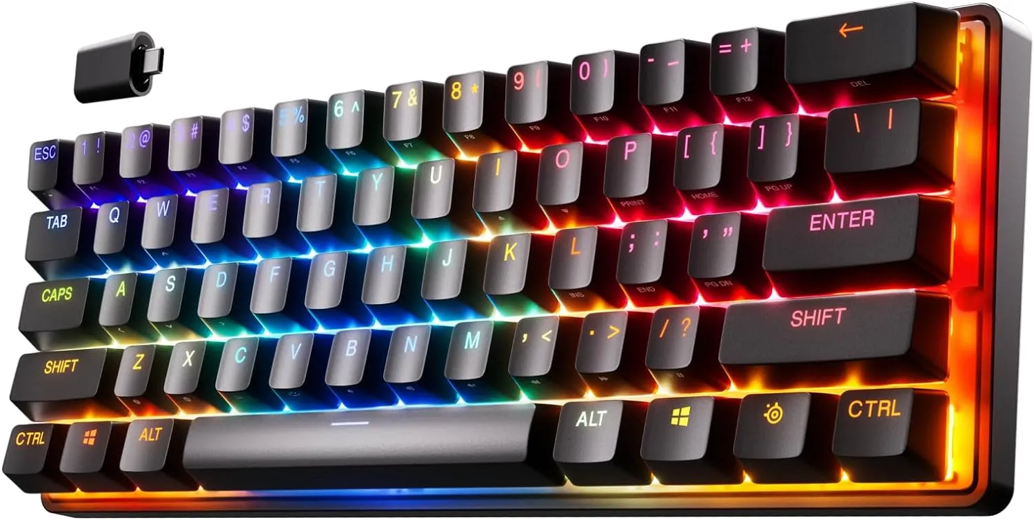 71NFUiC1XaL._AC_SL1500_ Apex Pro Mini Wireless Mechanical Keyboard SteelSeries Apex Pro Mini Wireless Mechanical Gaming Keyboard - World's Fastest Keyboard - Adjustable Actuation - Compact 60% Form Factor - RGB - PBT Keycaps - Bluetooth 5.0 - 2.4GHz - USB-C