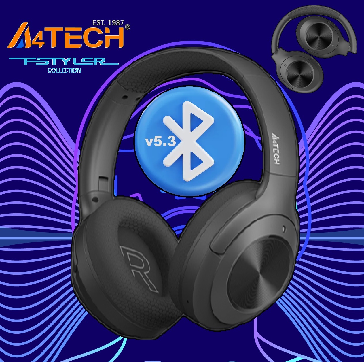 BH220 A4Tech BH220 Bluetooth v5 Wireless Headset A4Tech BH220 Bluetooth v5.3 Wireless Headset - Up to 10m Range - Soft Mesh Fabric Padded Headband -  Lightweight Ear Pads - USB Type C Rechargeable - 3 Ways Folding - Extended Play Time with 400mAh Battery - Black 