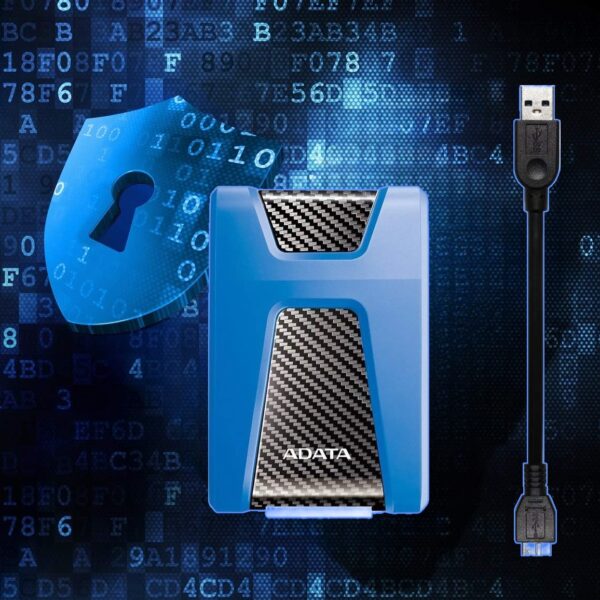 AHD650-2TU31-CBL ADATA HD650 2 TB Portable External Hard Drive ADATA HD650 2 TB Portable External Hard Drive -2.5 Inches Format eSATA Interface with USB Connectivity  - Military Grade Shock Resistant - Supports Windows , Mac OS , Linux - Blue