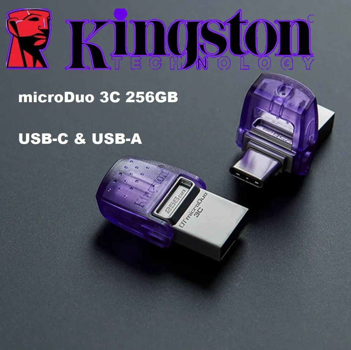 Kingston DataTraveler microDuo 3C 256GB (1) DTDUO3CG3/256GB Kingston DataTraveler microDuo 3C 256GB Kingston DataTraveler microDuo 3C 256GB USB-C & USB-A Flash Drive | Speeds up to 200 MB/s | USB 3.2 Gen 1 | Duo Connector | DTDUO3CG3/256GB