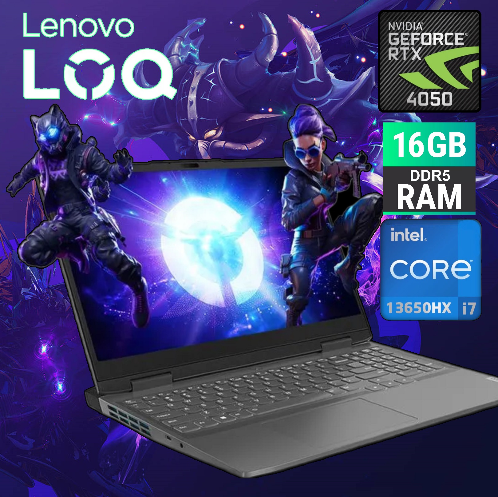 LOQ 15IRX9 i7-13650HX 16GB DDR5 RTX 4050 (1) 83DV00QVDP LOQ 15IRX9 i7-13650HX 16GB DDR5 RTX 4050 Lenovo LOQ 15IRX9 Intel® Core™ i7-13650HX | 16GB DDR5 RAM ; 512GB SSD | RTX™ 4050 6GB | 15.6" FHD IPS Display 144Hz | English & Arabic White Backlit Keyboard | DOS | with LOQ M100 RGB Mouse | Luna Grey
