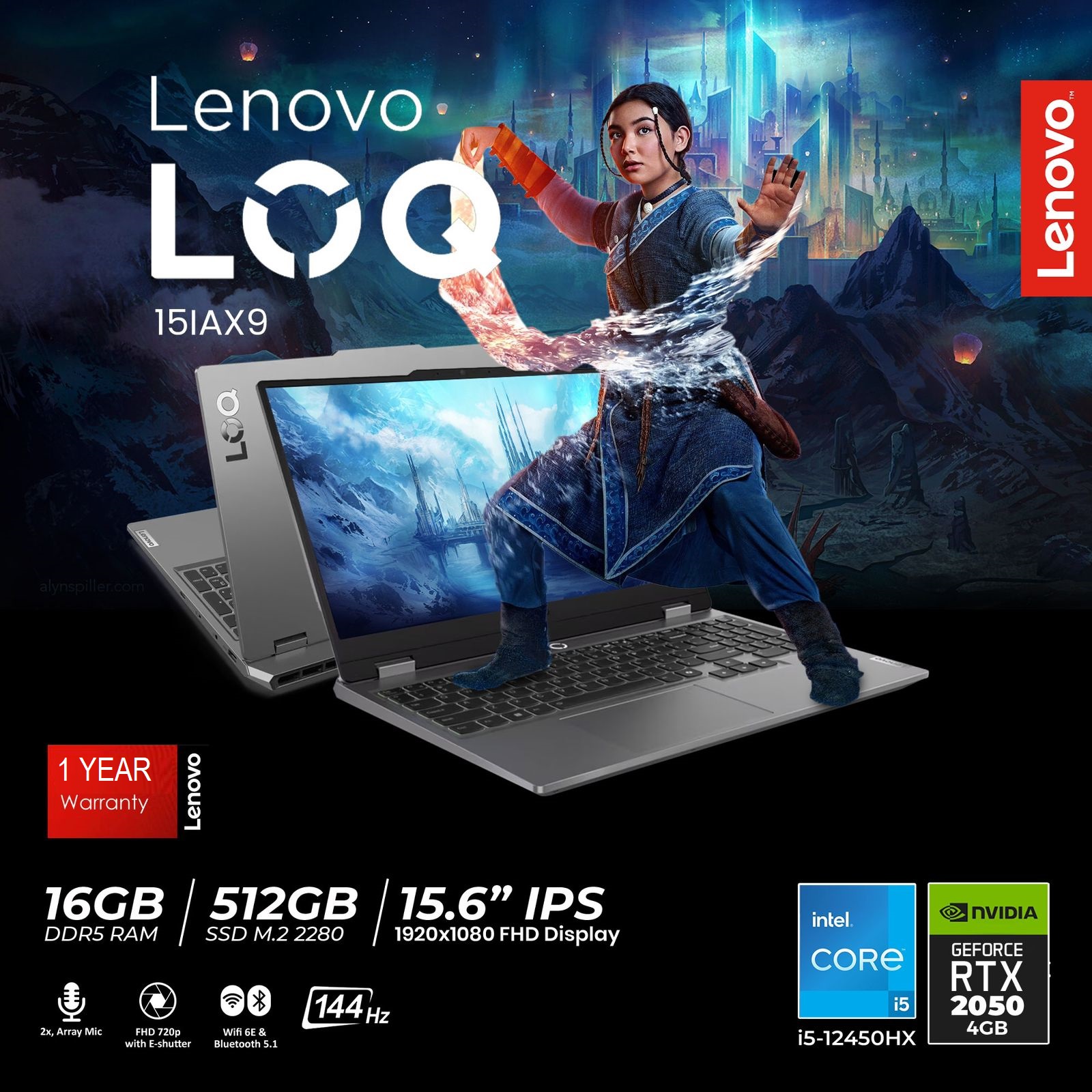 Lenovo LOQ 15IAX9 Intel® Core™ i5-12450HX i5-12450HX RAM ; 512GB SSD RTX™ 2050 4GB 15.6 FHD IPS Display 144Hz White Backlit English Arabic Keyboard DOS with LOQ M100 RGB Mouse Luna Grey (16) 83GS00G7DP LOQ 15IAX9 i5-12450HX 16GB DDR5 RTX 2050 Lenovo LOQ 15IAX9 Intel® Core™ i5-12450HX |i5-12450HX RAM ; 512GB SSD | RTX™ 2050 4GB | 15.6" FHD IPS Display 144Hz | White Backlit English Arabic Keyboard | DOS | with LOQ M100 RGB Mouse | Luna Grey