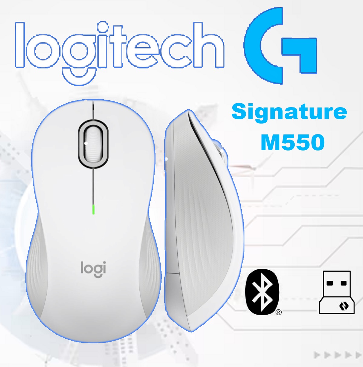 Logitech Signature M550 Wireless Bluetooth Mouse White (1) 910-006592 Signature M550 Wireless Bluetooth Mouse White Logitech Signature M550 Wireless Bluetooth Mouse with Logi Bolt USB Receiver - Small to Medium Sized Hands, Silent Clicks, Customizable Side Buttons, Bluetooth, Multi-Device Compatibility - Off White