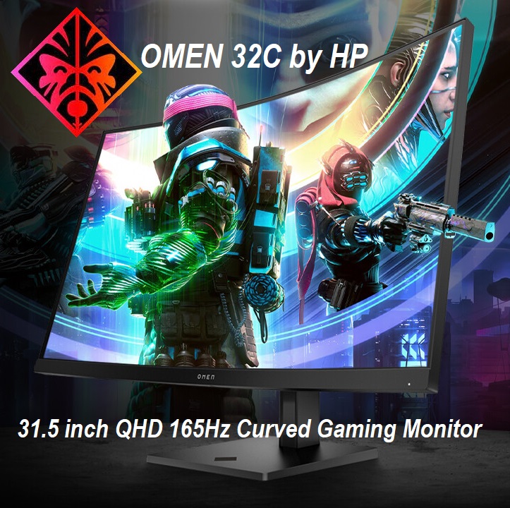 OMEN 32 inch QHD 165Hz Curved Gaming Monitor 780K6AA#ABA OMEN 32 inch QHD 165Hz Curved Gaming Monitor OMEN 32c by HP 31.5 inch QHD 165Hz Curved Gaming Monitor - QHD Display (2560 x 1440) - VA Panel, 99% sRGB, 90% DCI-P3, 16:9 - AMD FreeSync Premium Technology - Tilt & Hight Adjustable | BLACK 32c