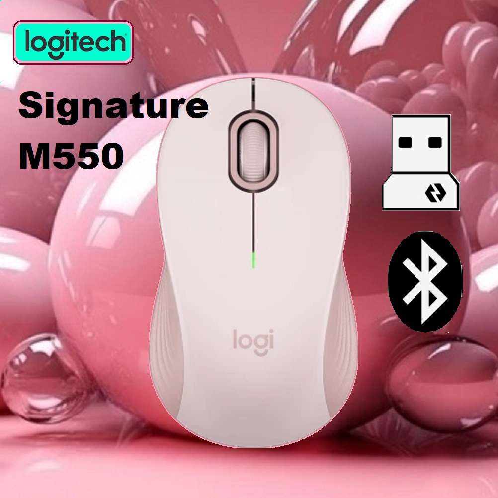 Signature M550 Wireless Bluetooth PINK Mouse (1) 910-006593 Signature M550 Wireless Bluetooth PINK Mouse Logitech Signature M550 Wireless Bluetooth Mouse with Logi Bolt USB Receiver - Small to Medium Sized Hands, Silent Clicks, Customizable Side Buttons, Bluetooth, Multi-Device Compatibility - PINK