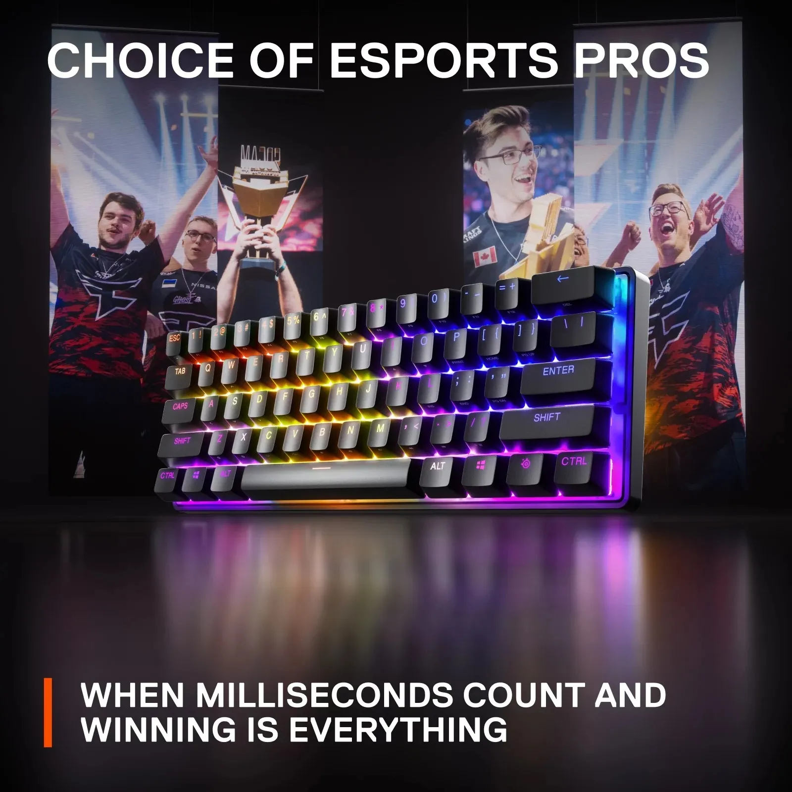 SteelSeries Apex Pro Mini Wireless RGB Mechanical Keyboard (3) Apex Pro Mini Wireless Mechanical Keyboard SteelSeries Apex Pro Mini Wireless Mechanical Gaming Keyboard - World's Fastest Keyboard - Adjustable Actuation - Compact 60% Form Factor - RGB - PBT Keycaps - Bluetooth 5.0 - 2.4GHz - USB-C