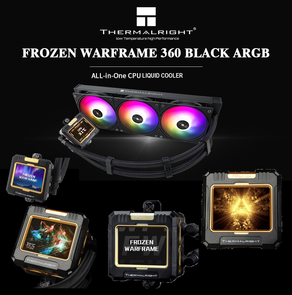 THERMALRIGHT Frozen Warframe 360 Black ARGB LIQUID Cooler (9) F-WARFRAME-360-B Frozen Warframe 360 Black ARGB LIQUID Cooler THERMALRIGHT Frozen Warframe 360 Black ARGB CPU Water Cooling with 3 PWM Fans, IPS 320 x 240 Resolution LCD Screen, Liquid CPU Cooler for AMD/Intel PC Aio Cooler: AM4/AM5/LGA1700 | BLACK