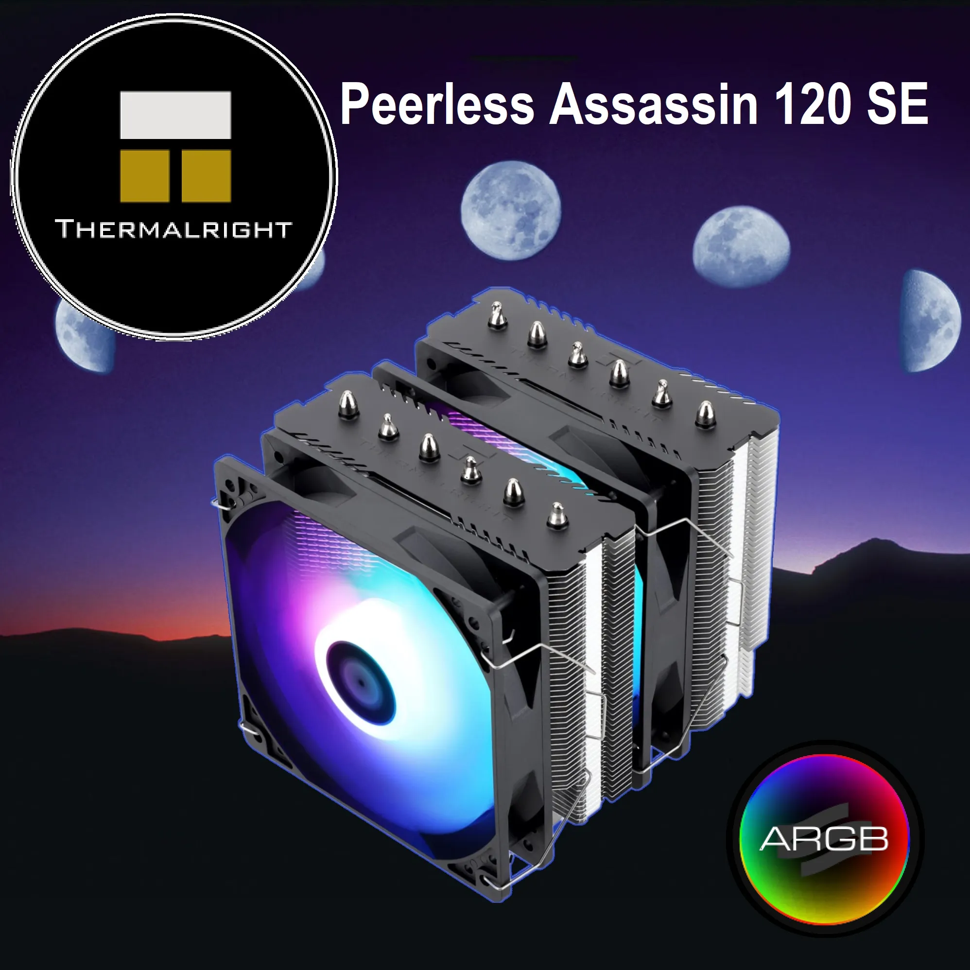 PEERLESS-120-SE Peerless Assassin 120 SE ARGB CPU Air Cooler Thermalright Peerless Assassin 120 SE ARGB CPU Air Cooler , 6 Heat Pipes CPU Cooler, Dual 120mm TL-C12C-S PWM Fan, Aluminium Heatsink Cover, AGHP Technology, for AMD AM4 AM5/Intel 1700/1150/1151/1200 | BLACK 