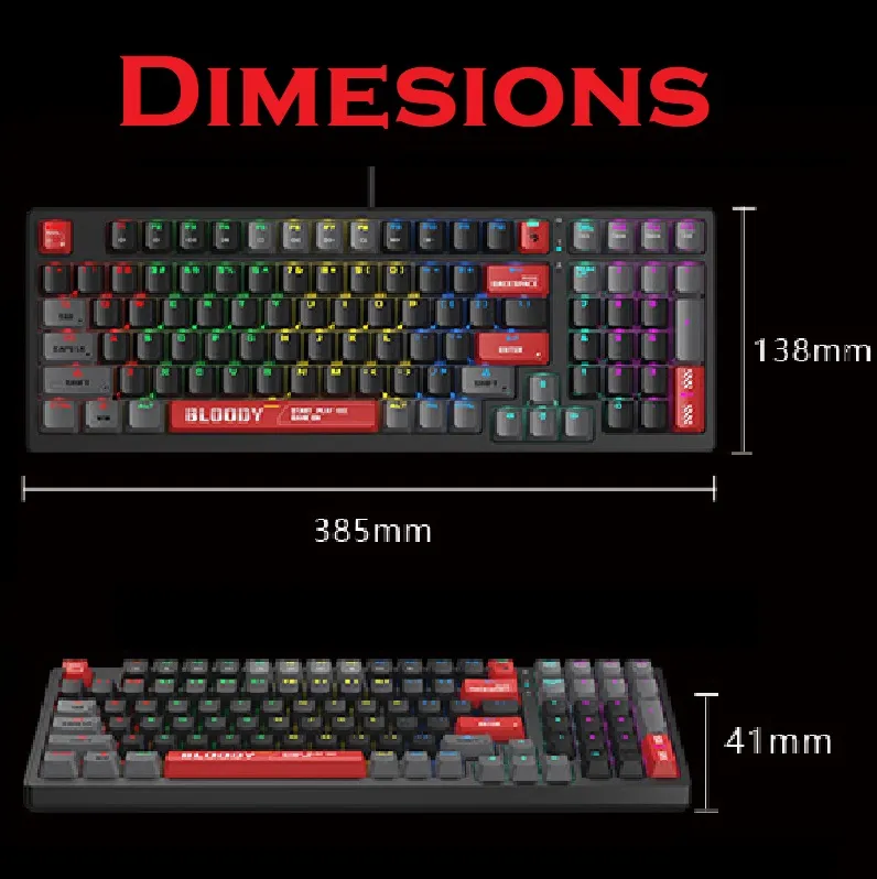 bloody S98 RGB Mechanical Gaming Keyboard with BLMS Red Plus Hot-Swappable Switch | RGB Backlit 98-Key Style Keyboard | 3-Direction Cable Management | 4M Onboard Memory | N-Key Rollover | Bloody Red - Image 5