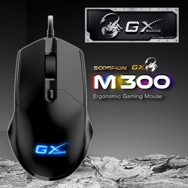 SCORPION-M300 GX Gaming Scorpion M300 RGB Gaming Mouse Genius GX Gaming Scorpion M300 RGB Gaming Mouse -  USB Wired - Adjustable DPI 800 / 1200 / 1600 / 2400 -  Right Handed Ergonomic - Compatible with Windows & macOS
