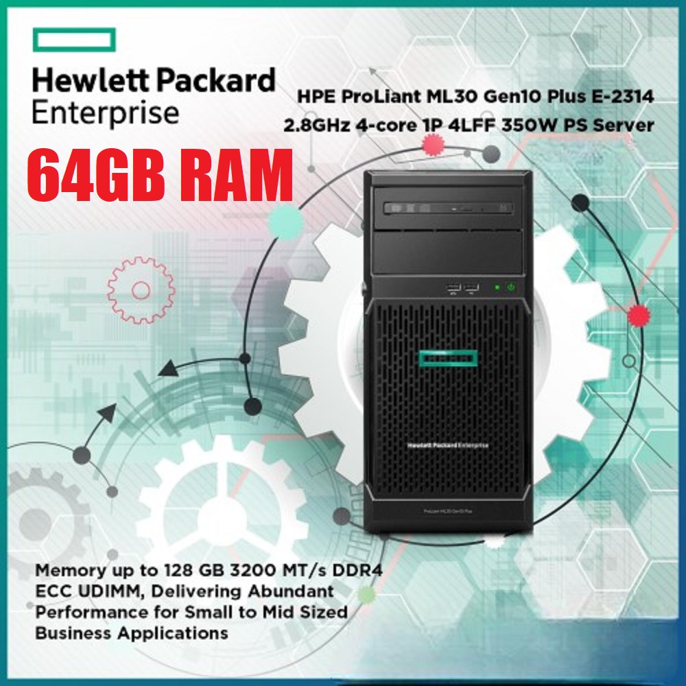 P44718-421-64 HPE ProLiant ML30 Server Gen10 E‑2314 64GB RAM HPE ProLiant ML30 Gen10 Plus Tower Server : E‑2314 2.8GHz 4‑core 1P 64GB‑U 4LFF‑NHP 350W PS Server P44718-421-64 HPE ProLiant ML30 Server Gen10 E‑2314 64GB RAM HPE ProLiant ML30 Gen10 Plus Tower Server : E‑2314 2.8GHz 4‑core 1P 64GB‑U 4LFF‑NHP 350W PS Server
