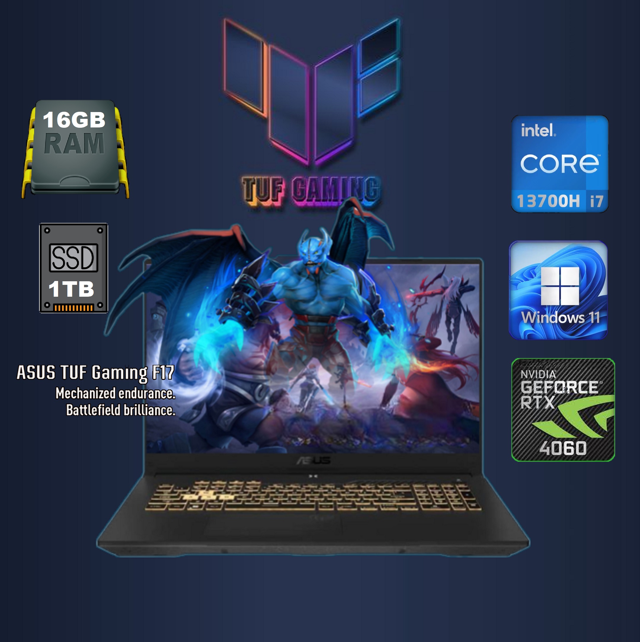 90NR0CH5-M00450 ASUS TUF Gaming F17 i7-13700H RTX 4060 17 inch ASUS TUF Gaming F17 Intel® Core™ i7-13700H | 16GB DDR4 RAM ; 1TB SSD | RTX™ 4060 , 8GB | 17.3-inch FHD IPS Display 144Hz | Windows 11 | 1-Zone RGB Backlit Chiclet Keyboard | GRAPHITE BLACK FX707VV-RS74 90NR0CH5-M00450 ASUS TUF Gaming F17 i7-13700H RTX 4060 17 inch ASUS TUF Gaming F17 Intel® Core™ i7-13700H | 16GB DDR4 RAM ; 1TB SSD | RTX™ 4060 , 8GB | 17.3-inch FHD IPS Display 144Hz | Windows 11 | 1-Zone RGB Backlit Chiclet Keyboard | GRAPHITE BLACK FX707VV-RS74