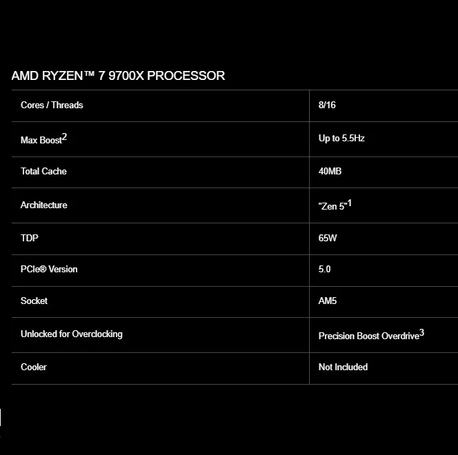 AMD-RYZEN7-9700X AMD Ryzen 7 9700X CPU Ryzen 7 9000 Series AMD Ryzen 7 9700X - Ryzen 7 9000 Series Granite Ridge (Zen 5) 8-Core 3.8 GHz - Socket AM5 65W - Radeon Graphics Processor | BOX 100-100001404WOF