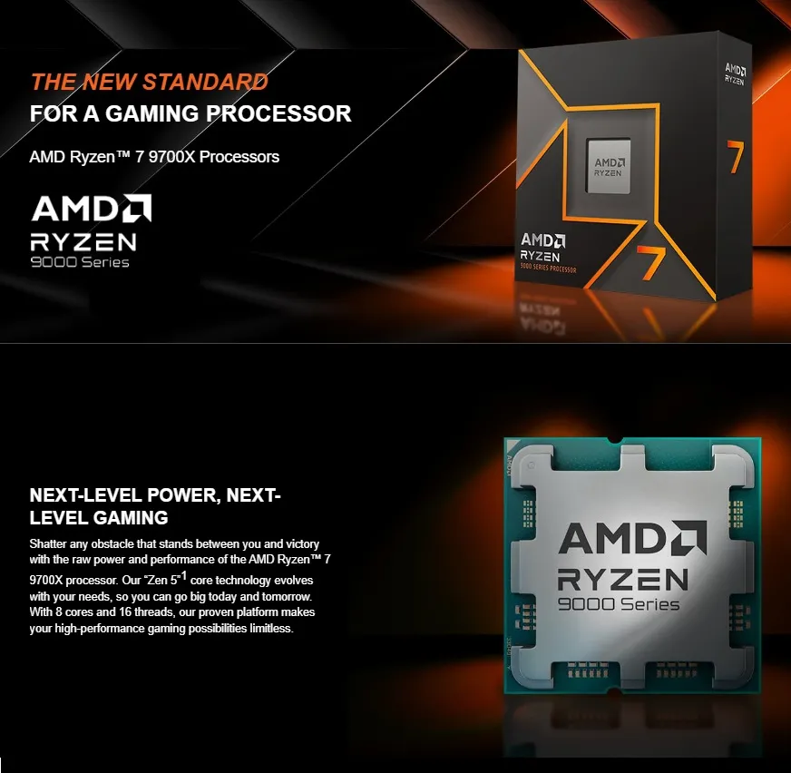 AMD-RYZEN7-9700X AMD Ryzen 7 9700X CPU Ryzen 7 9000 Series AMD Ryzen 7 9700X - Ryzen 7 9000 Series Granite Ridge (Zen 5) 8-Core 3.8 GHz - Socket AM5 65W - Radeon Graphics Processor | BOX 100-100001404WOF