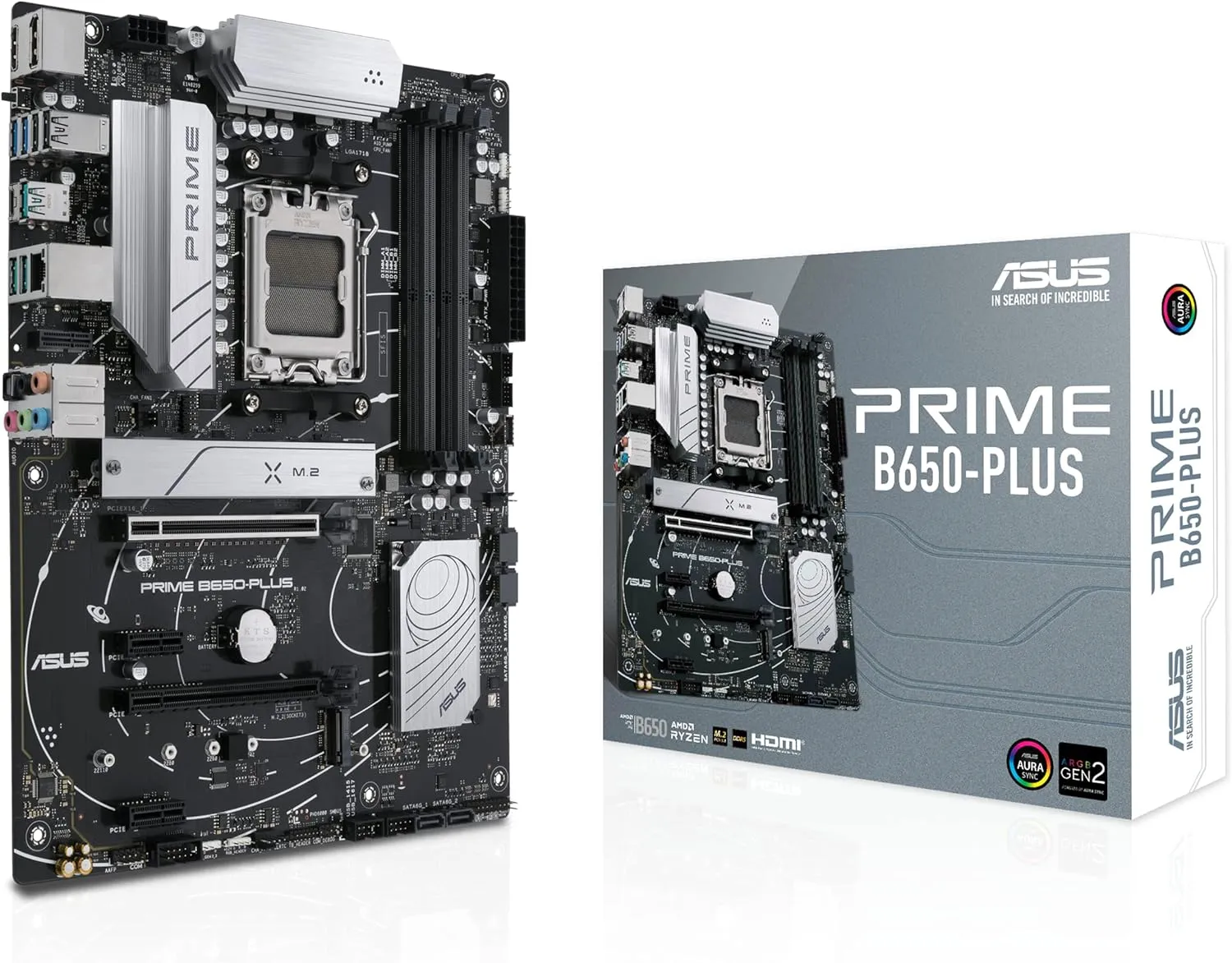90MB1BS0-MVAAY0 B650-PLUS AMD B650 AM5 ATX motherboard DDR5 ASUS PRIME B650-PLUS AMD B650 AM5 Ryzen™ Desktop 9000 8000 and 7000 ATX motherboard , DDR5, PCIe 5.0 M.2, 2.5Gb LAN, DP, HDMI®, SATA 6Gbps, USB 3.2 Gen 2 & 1 Type-C®, BIOS FlashBack™, USB4® support