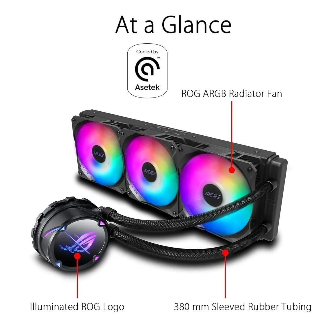 90RC00F1-M0CAY0 ASUS ROG Strix LC II 360 ARGB AIO Liquid CPU Cooler 360 ASUS ROG Strix LC II 360 ARGB All-in-one AIO Liquid CPU Cooler 360mm Radiator, Intel LGA1700, 115x/2066 and AMD AM4/TR4 Support, Triple 120mm 4-pin PWM Addressable RGB Radiator Fans