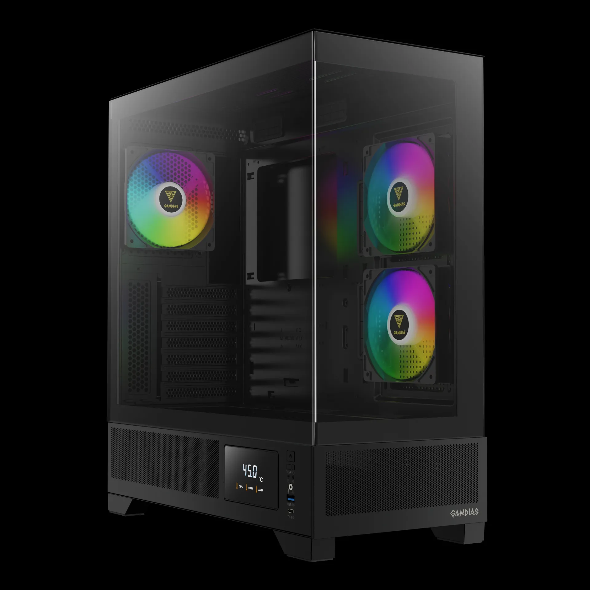 ATLAS_M1_Exh1 GAMDIAS ATLAS M1 Mid Tower Gaming Computer Case w/Display& App, ATX Tempered Glass PC Case, Built-in 3X 120mm ARGB PWM Fans, Up to RTX 4000 GPU/VGA 410mm& 360mm AIO/Radiator& 6x120mm Fans& 160mm CPU Cooler | BLACK ATLAS-M1-DIGITAL-B - Image 17