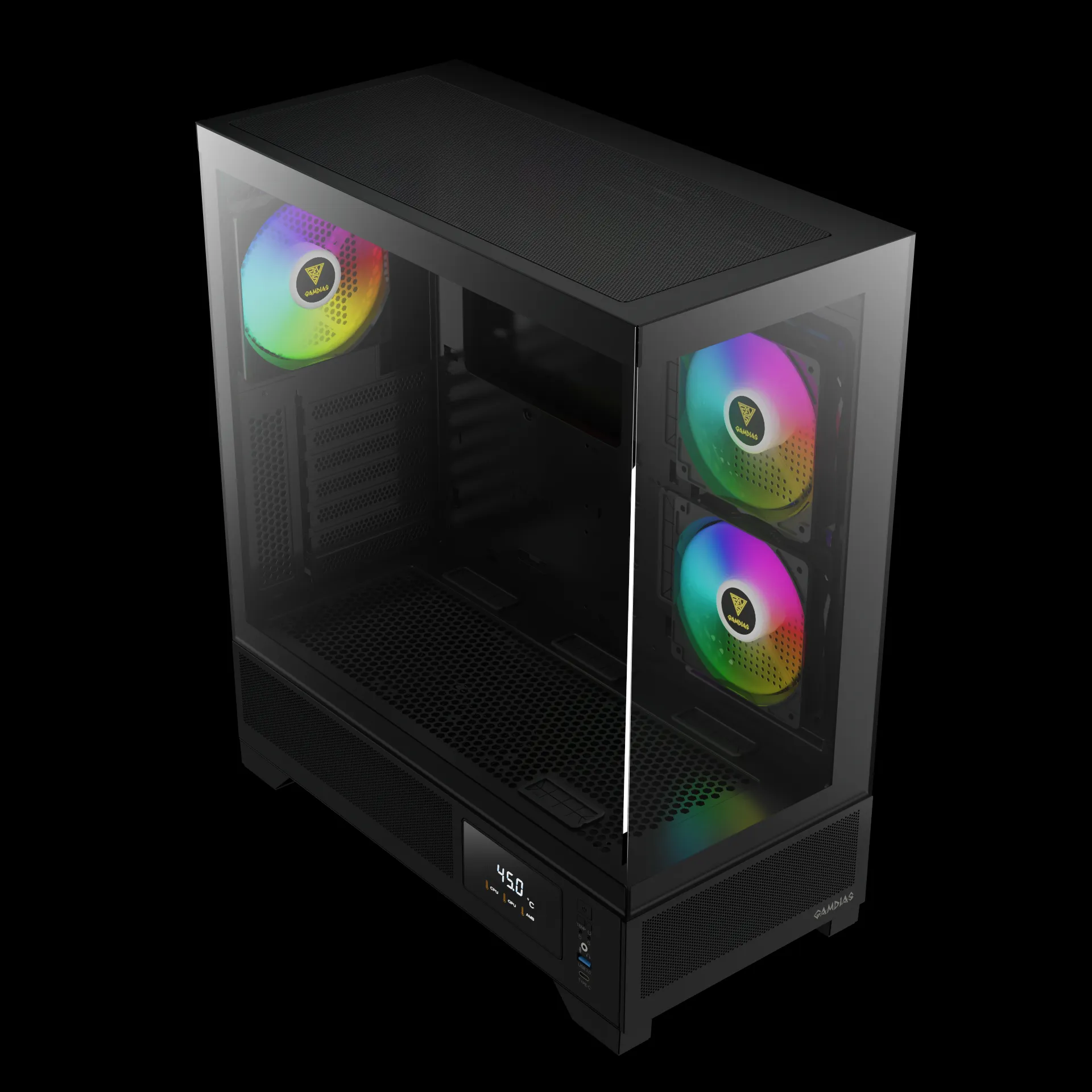 ATLAS_M1_Exh2 GAMDIAS ATLAS M1 Mid Tower Gaming Computer Case w/Display& App, ATX Tempered Glass PC Case, Built-in 3X 120mm ARGB PWM Fans, Up to RTX 4000 GPU/VGA 410mm& 360mm AIO/Radiator& 6x120mm Fans& 160mm CPU Cooler | BLACK ATLAS-M1-DIGITAL-B - Image 16