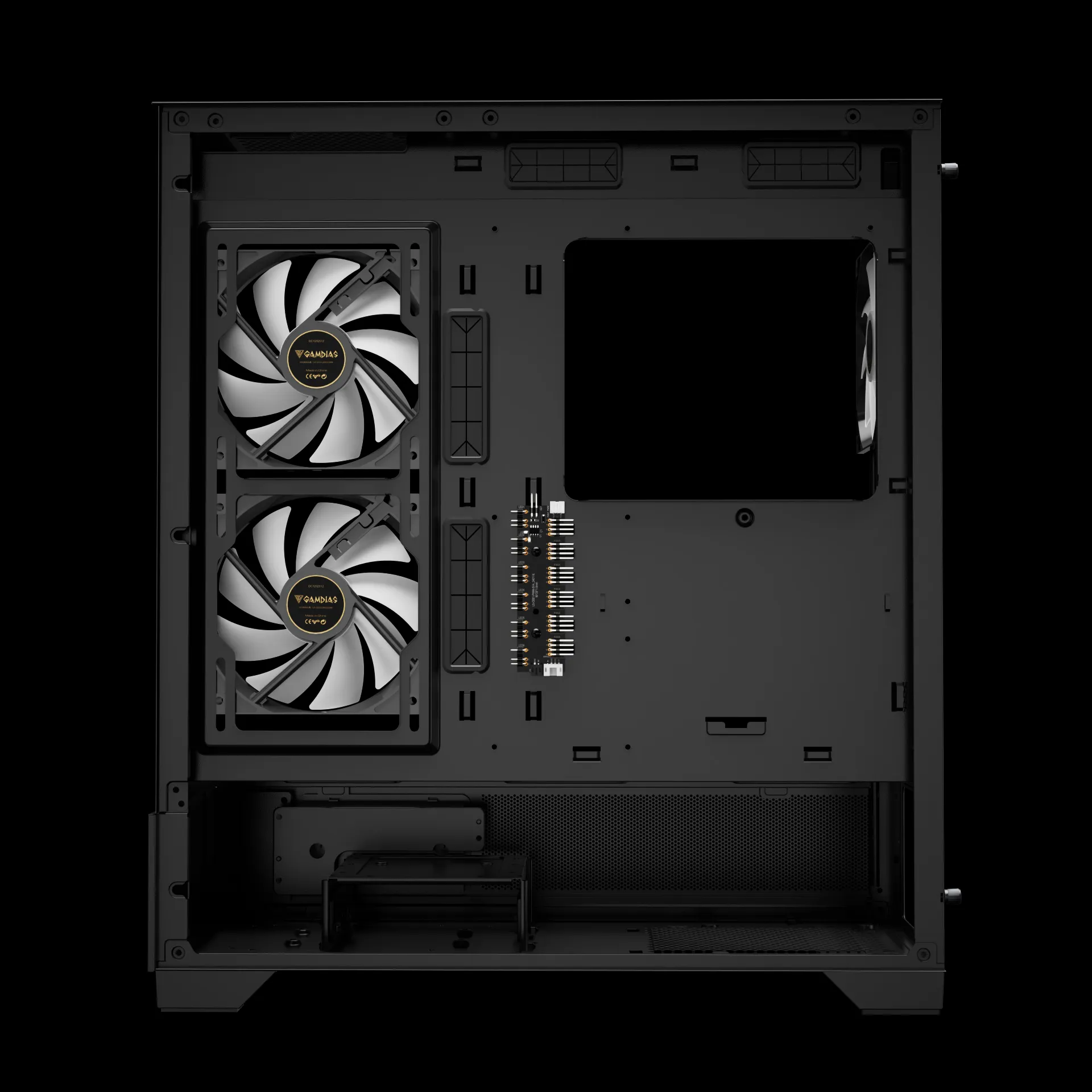 ATLAS_M1_Exh8 GAMDIAS ATLAS M1 Mid Tower Gaming Computer Case w/Display& App, ATX Tempered Glass PC Case, Built-in 3X 120mm ARGB PWM Fans, Up to RTX 4000 GPU/VGA 410mm& 360mm AIO/Radiator& 6x120mm Fans& 160mm CPU Cooler | BLACK ATLAS-M1-DIGITAL-B - Image 10