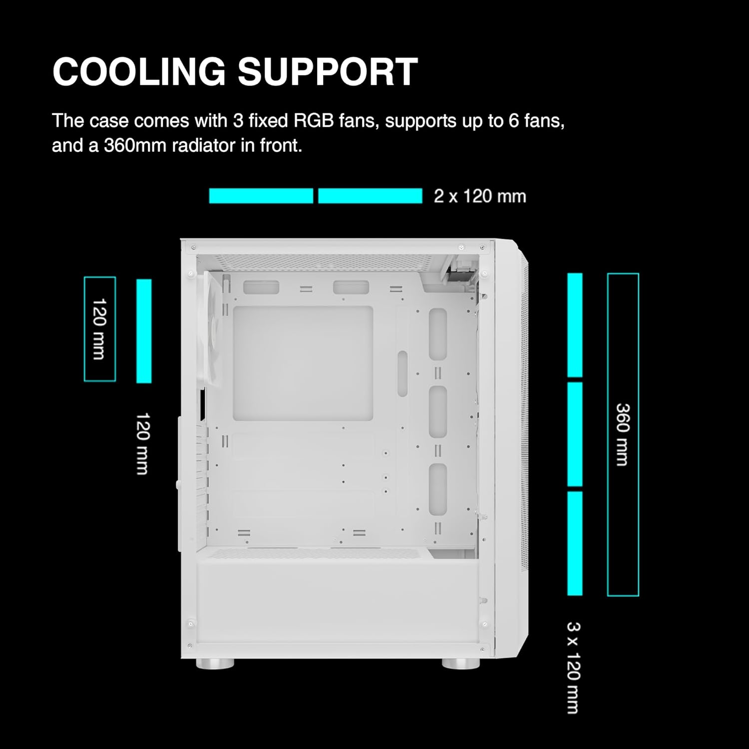 AURA-GC6-W AURA GC6 ARGB FINE MESH WHITE MID-TOWER CASE GAMDIAS AURA GC6 ARGB FINE MESH WHITE MID-TOWER CASE - Gaming Computer PC Case w/Tempered Glass, 3 Built-in 120mm Fixed RGB Fans, Support Up to 6X 120mm Fans, 360mm AIO/Radiator, 300mm GPU/VGA, 150mm CPU Cooler | WHITE AURA-GC6-W
