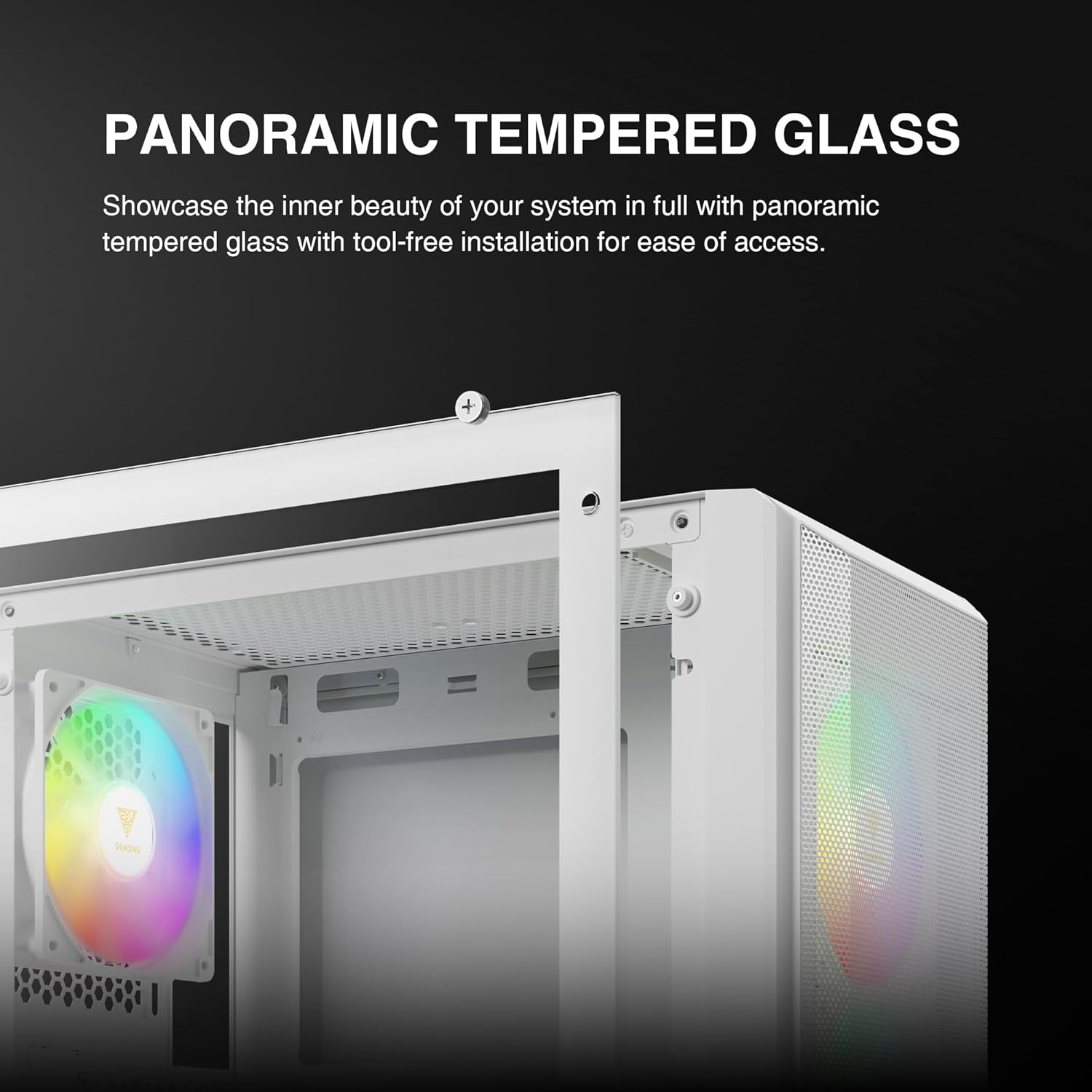 AURA-GC6-W AURA GC6 ARGB FINE MESH WHITE MID-TOWER CASE GAMDIAS AURA GC6 ARGB FINE MESH WHITE MID-TOWER CASE - Gaming Computer PC Case w/Tempered Glass, 3 Built-in 120mm Fixed RGB Fans, Support Up to 6X 120mm Fans, 360mm AIO/Radiator, 300mm GPU/VGA, 150mm CPU Cooler | WHITE AURA-GC6-W
