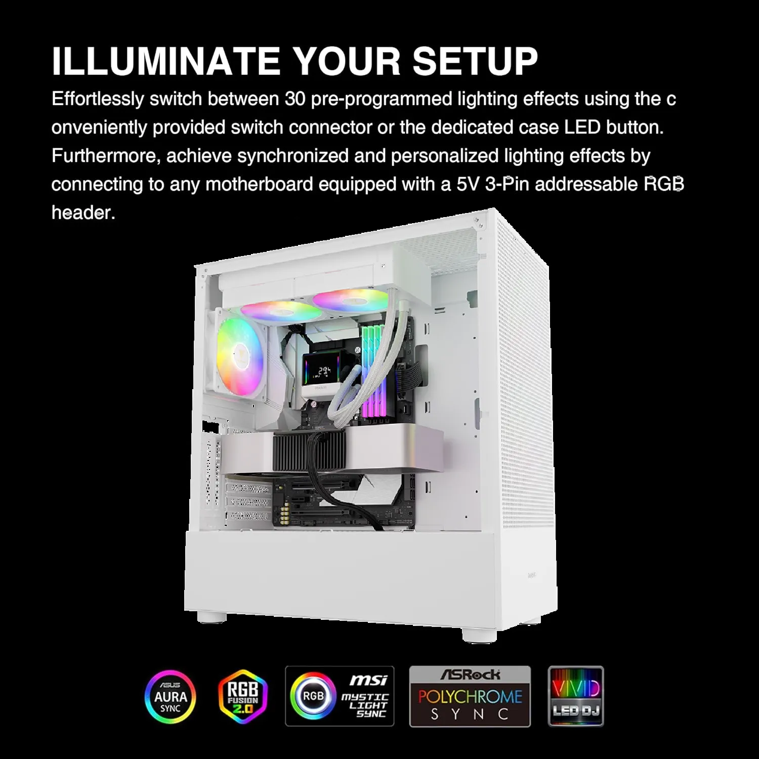 CHIONE-E4-240-W CHIONE E4 240 AIO ARGB WHITE CPU Liquid Cooler GAMDIAS CHIONE E4 240mm AIO ARGB CPU Liquid Cooler, Real-time Digital Display PWM Pump, Hidden Cable Design, 2X 120MM ARGB PWM Fan w/MB Sync, Intel LGA 1700/1200, AMD AM5/AM4 | White CHIONE-E4-240-W