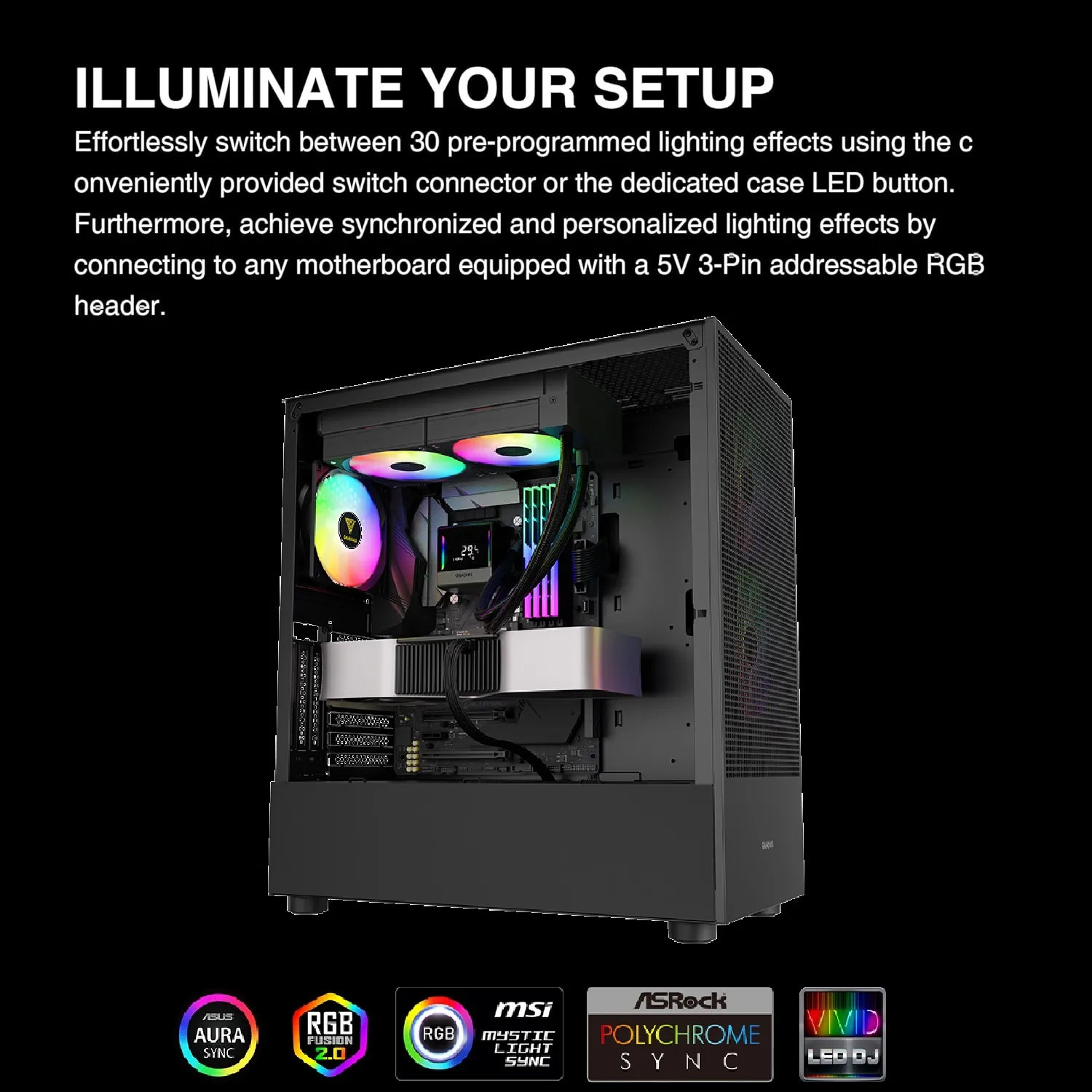 CHIONE-E4-240-B CHIONE E4 240 AIO ARGB BLACK CPU Liquid Cooler GAMDIAS CHIONE E4 240mm AIO ARGB CPU Liquid Cooler , Real-time Digital Display PWM Pump, Hidden Cable Design, 2X 120MM ARGB PWM Fan w/MB Sync, Intel LGA 1700/1200, AMD AM5/AM4 | BLACK CHIONE-E4-240-B