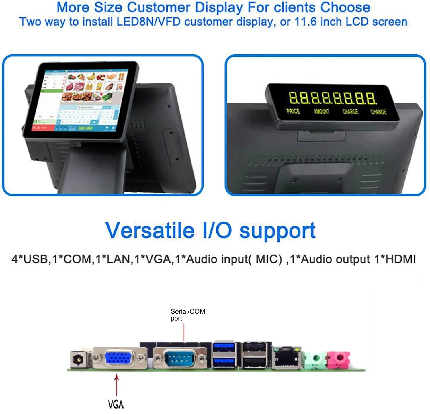 GSAN T3 Retail ALL in One POS Terminal Machine Cash Register (10) GS-T3-8GB-256GB ALL in One POS Terminal Machine Cash Register GSAN T3 Retail ALL in One POS Terminal Machine for Business, Point of Sale Cash Register with Intel Core I5 - 4th Gen , 8GB Memory, and 285GB SSD , 15.6″ Dual Touch Screen + LED8N 11 Digit Customer Display - Wifi Connectivity  - 4 USB , VGA , Serial Com , RJ45 Ports – BLACK