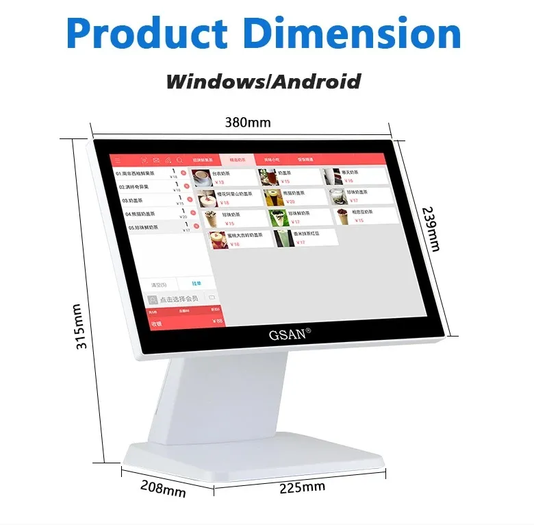 GSAN T3 Retail ALL in One POS Terminal Machine Cash Register (3) GS-T3-8GB-256GB ALL in One POS Terminal Machine Cash Register GSAN T3 Retail ALL in One POS Terminal Machine for Business, Point of Sale Cash Register with Intel Core I5 - 4th Gen , 8GB Memory, and 285GB SSD , 15.6″ Dual Touch Screen + LED8N 11 Digit Customer Display - Wifi Connectivity  - 4 USB , VGA , Serial Com , RJ45 Ports – BLACK