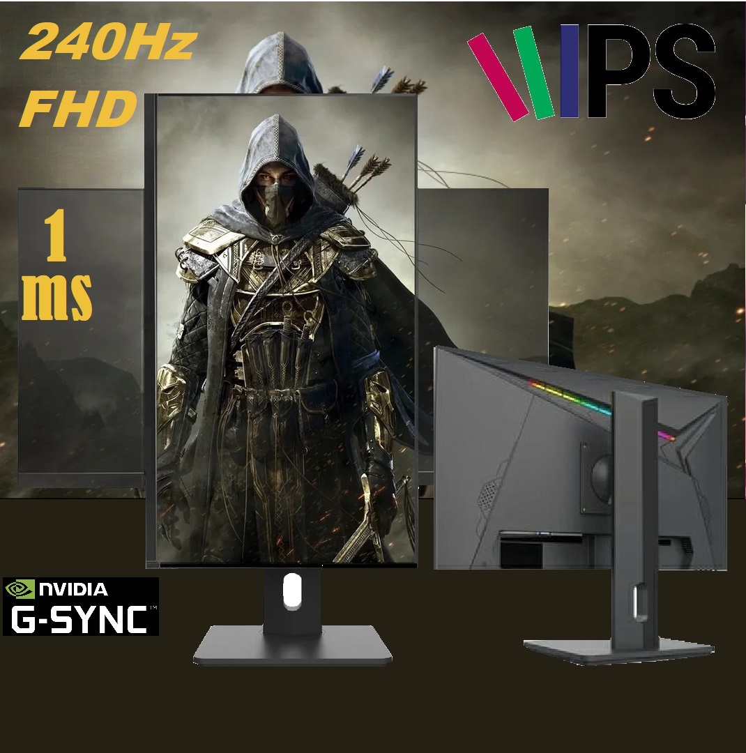 H2 27 Inch IPS FHD Gaming Monitor 1MS 240Hz NVIDIA G-SYNC (1) H2G27R240HD 27 Inch IPS FHD Gaming Monitor 1MS 240Hz H2G2 27 Inch IPS FHD Gaming Monitor 1MS 240Hz Refresh Rate , NVIDIA G-SYNC , Eye Care , HDMI , DisplayPort, Audio Port , Ergonomic Design ; Hight Adjustable Tilt Swivel & Pivot , RGB Backlit - Black