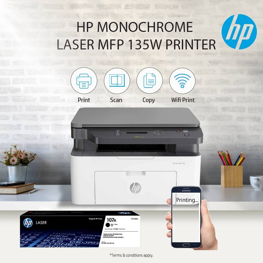HP Laser MFP 135w 3in 1 Monochrome Wireless Printer 20 ppm (3) HP-M135W-3IN1 3 in 1 Monochrome Laser Wireless Printer HP Laser MFP 135w 3in 1 Monochrome Wireless Printer - Print, copy, scan - A4 Duplex Black Printing Up to 20 ppm - Up to 600 x 600 dpi - Windows®, Server , macOS ; Apple AirPrint™; Google Cloud Print™; Mobile Apps , Wi-Fi® Direct Printing |WHITE (4ZB83A)