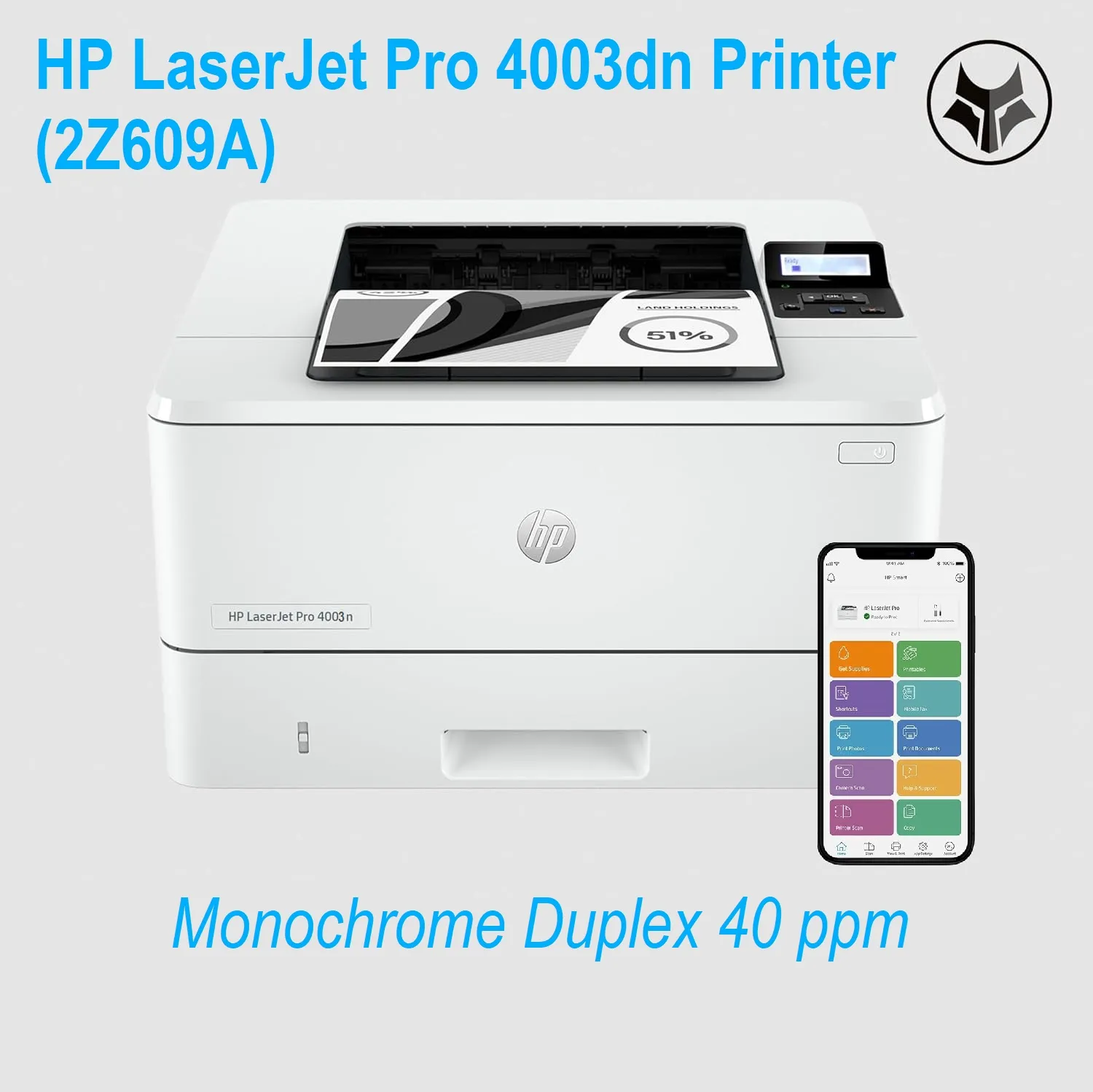 4003DN Pro 4003dn Monochrome Printer Duplex 40 ppm HP LaserJet Pro 4003dn Printer - Black & White Monochrome - Up to 40 ppm (A4) 1200 x 1200 dpi - Duplex 2 Sided Printing - HP Wolf Pro Security - Ethernet Port - Hi-Speed USB 2.0 | White (2Z609A)