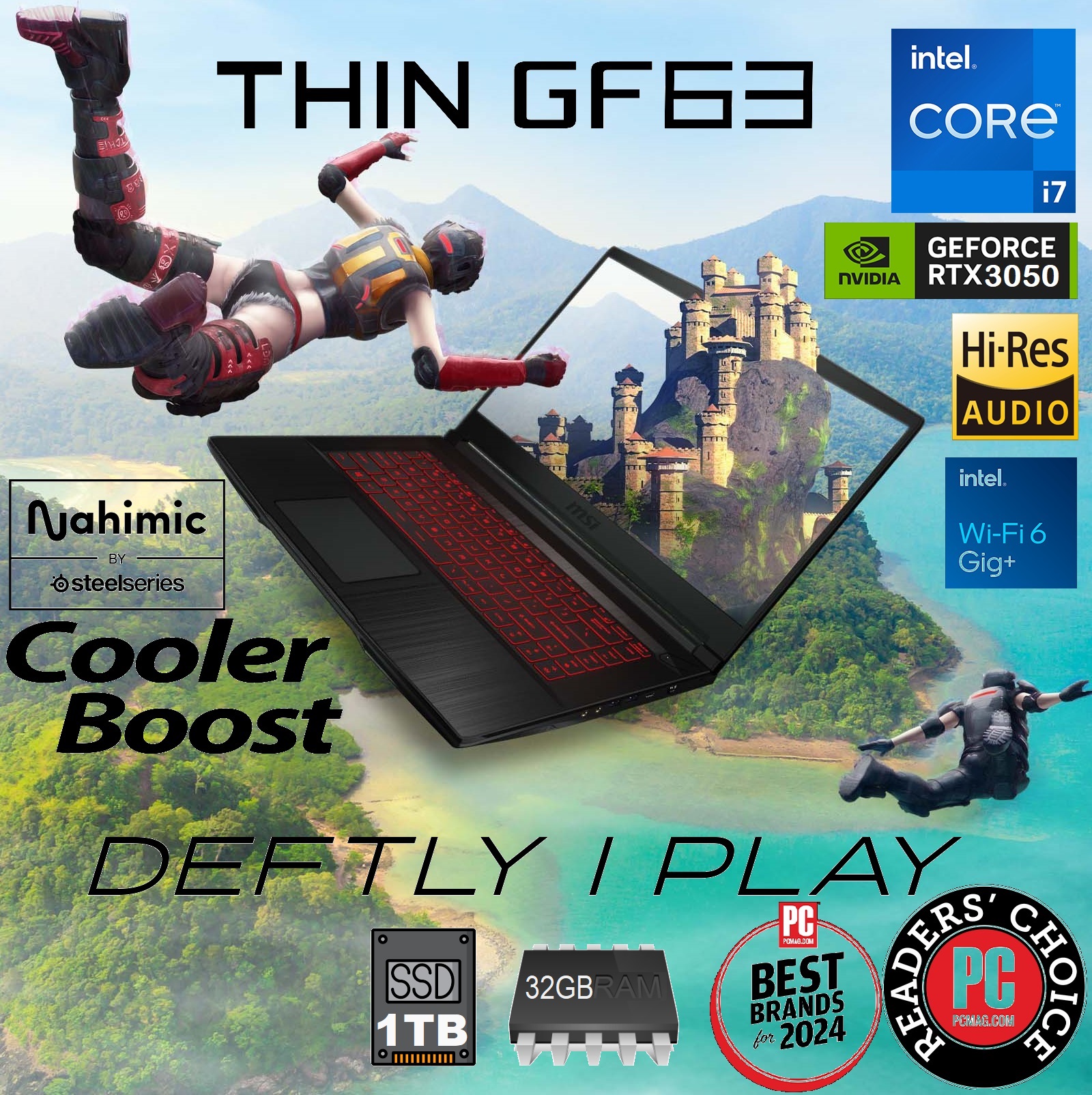 MSI Thin GF63 12UC i7-12650H RTX 3050 32GB RAM 1TB SSD 144Hz (1) 9S7-16R821-824 MSI Thin GF63 12UC i7-12650H RTX 3050 32GB RAM MSI Thin GF63 12UC Intel i7-12650H | 32GB DDR4 ; 1TB SSD | RTX™ 3050 4GB GDDR6 | Windows 11 | 15.6" FHD IPS Display 144 Hz | Red Backlit Keyboard English | Black