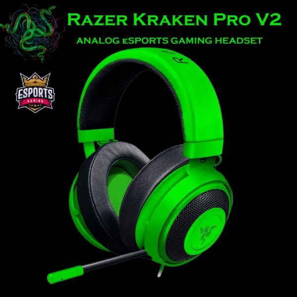RZ04-02050300-CHINA Kraken Pro V2 Analog eSPORTS Gaming Headset Razer Kraken Pro V2 Analog eSPORTS Gaming Headset - Retractable Microphone -  50 mm Razer Custom Tuned Drivers - 3.5 mm Jack - for PC, Xbox One and PlayStation 4 |GREEN