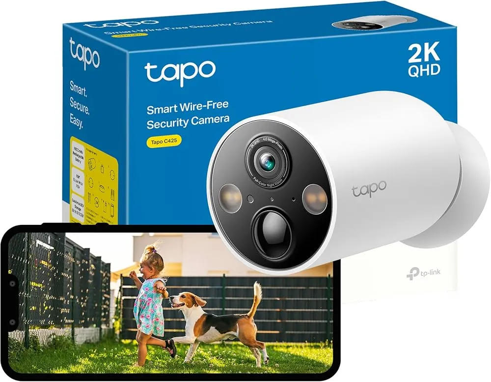 TAPO-C425 Wire-Free Tapo C425 Outdoor Security Camera TP-Link 𝗧𝗮𝗽𝗼 C425 Wire-Free Outdoor Security Camera, 2K, Battery, Magnetic Mount Wireless Camera, 150° FOV, SD/Cloud Storage, Ai Person/Vehicle Detection , Full Color Night Vision , Two Way Audio 